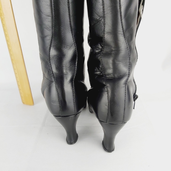 Vintage retro black laced lace up heeled leather boots - Picture 8 of 14